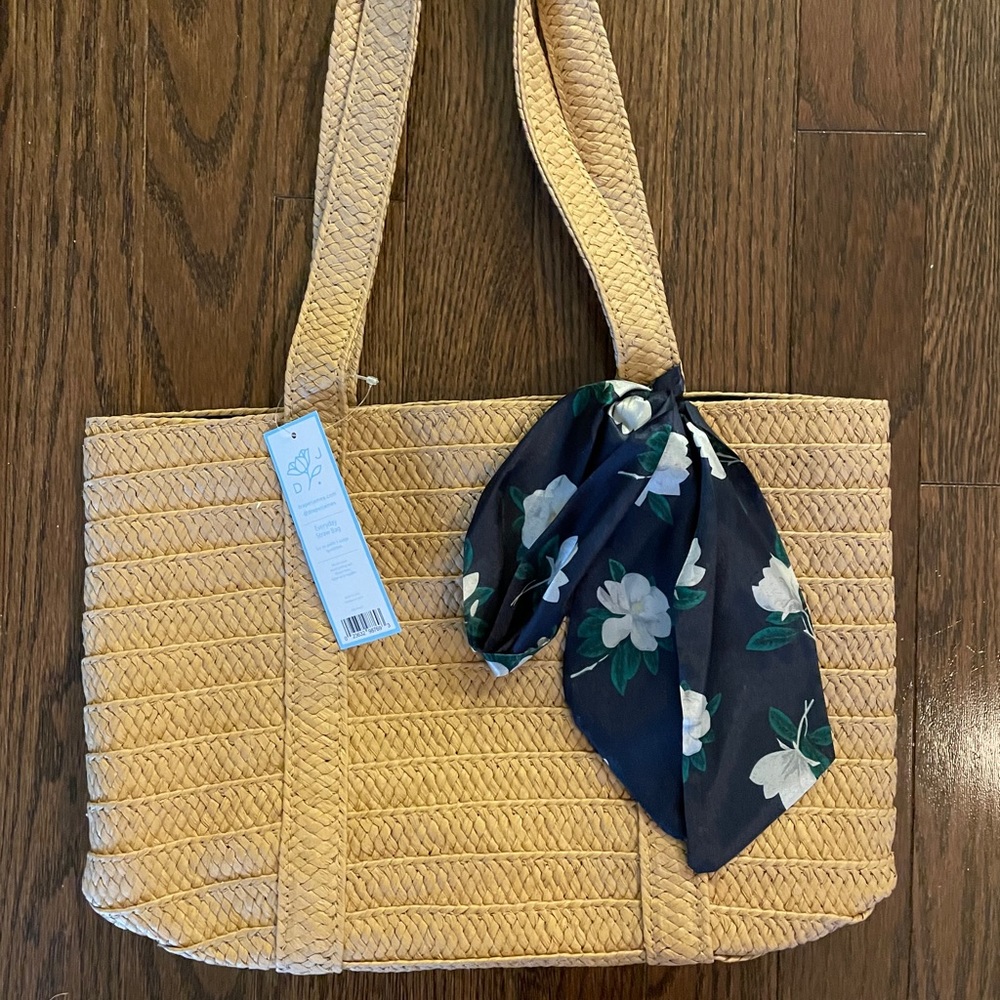 Straw Bag with Floral Scarf
